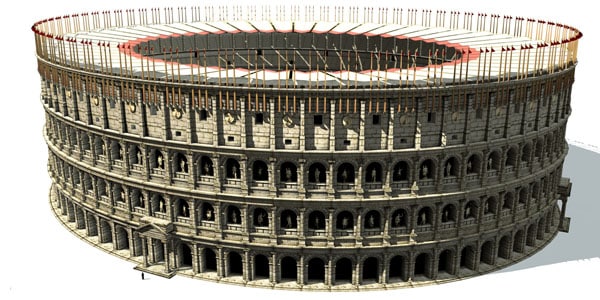 Computer reconstruction of what the Colosseum looked like in ancient Rome