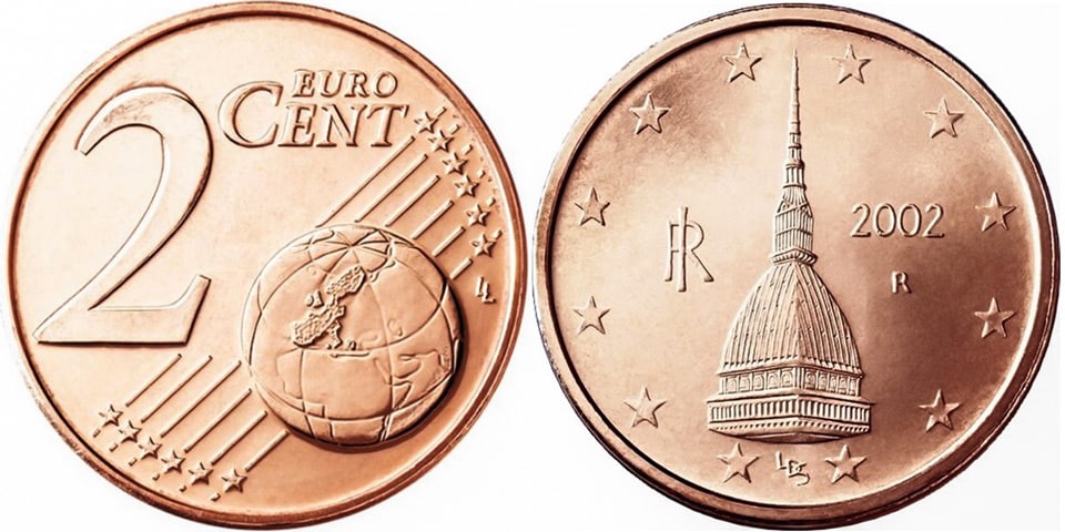 The Mole Antonelliana tower in Turin is depicted on the 2 cent coin