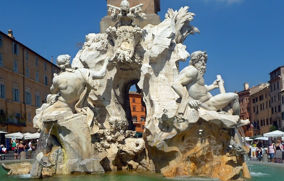 Fountain Of The Four Rivers in Navona Square In Rome