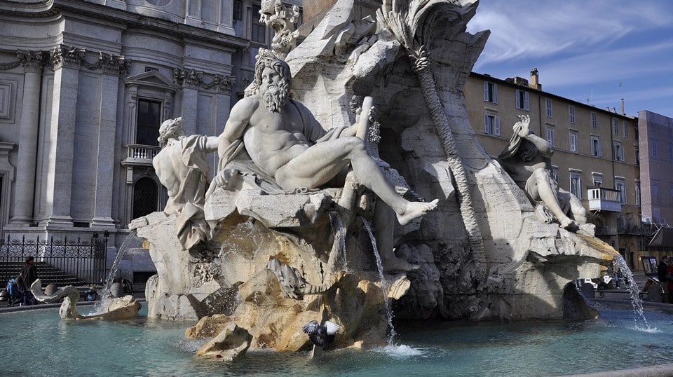 God Nile has a closed face fountain of 4 rivers in Piazza Navona in Rome