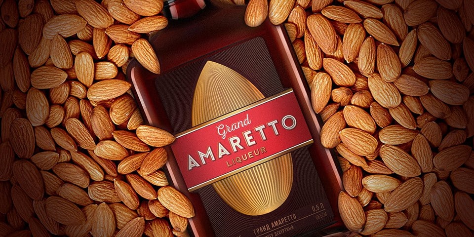 Amaretto on a background of nuts