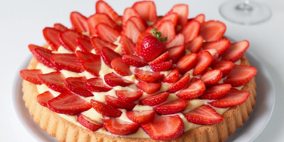 Crostata with strawberries and custard