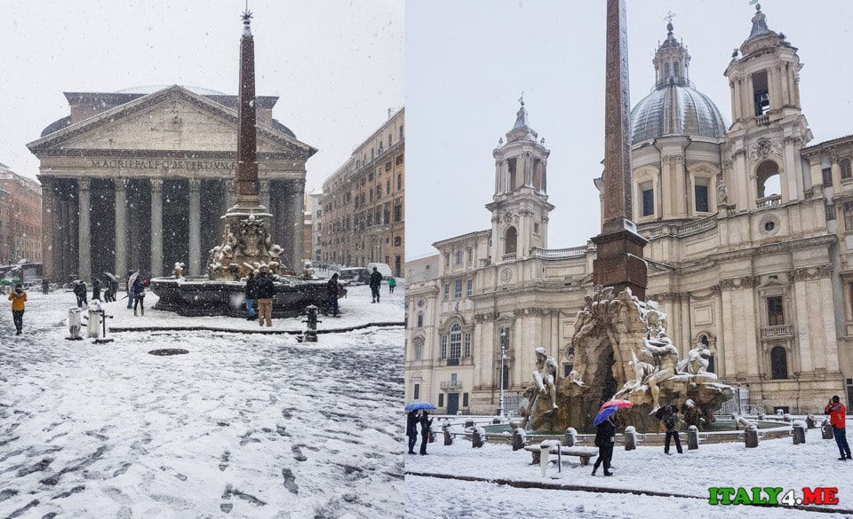 Pantheon and Piazza Navona in snow 26 February 2018