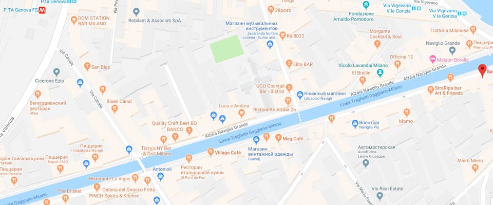 Bars and restaurants in Navigli map