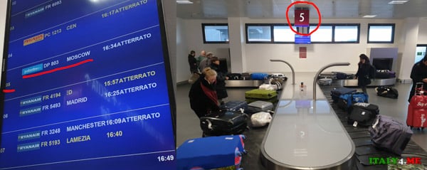 Timetable, check-in and baggage claim in Bergamo airport