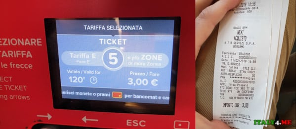 Ticket vending machine to buy tickets from Bergamo airport