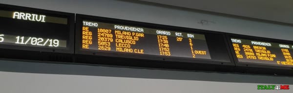 Timetable of the trains departing from Bergamo station