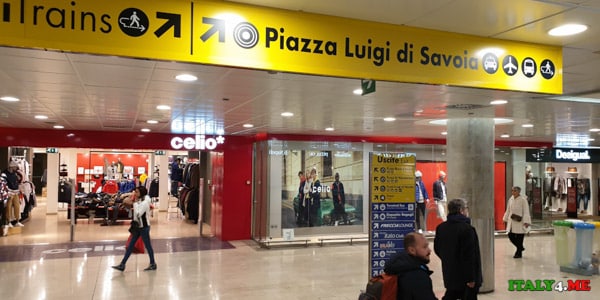 Sign to Piazza Luigi di Savoia at Milano Centrale station