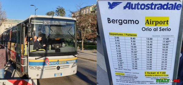 Bus timetable of Autostradale company from Milan to Bergamo airport