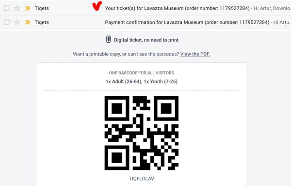 E-ticket for the Turin Coffee Museum