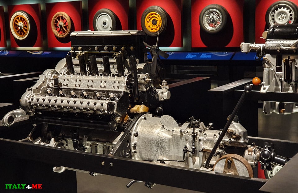 Motors and wheels in the National Auto Museum in Turin