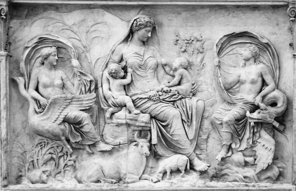 The Earth Goddess Tellus on the left relief of the Altar of Peace (Ara Pacis) in Rome