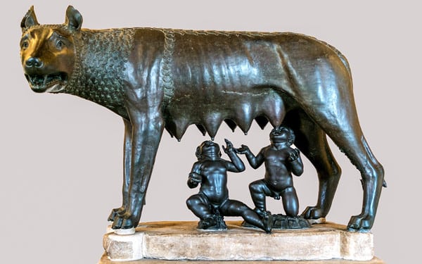 Bronze sculpture of a she-wolf in the Capitoline Museums in Rome
