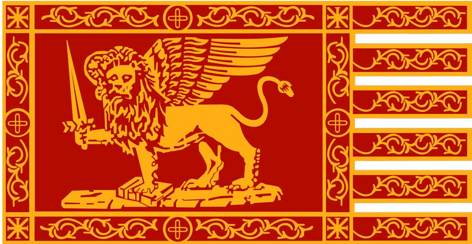 The flag of Venice depicts a lion with a sword
