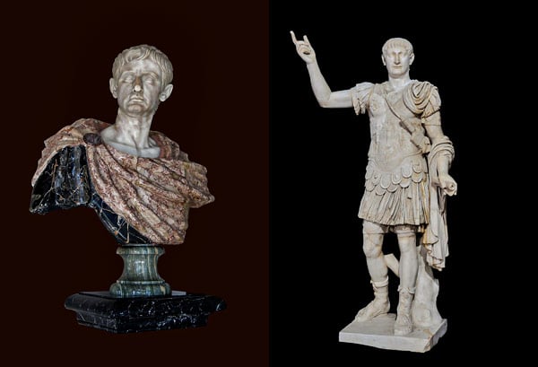 Bust and statue of Emperor Trajan 
