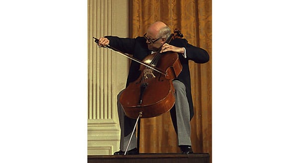 Mstislav Rostropovich playing at the Stradivari Duport