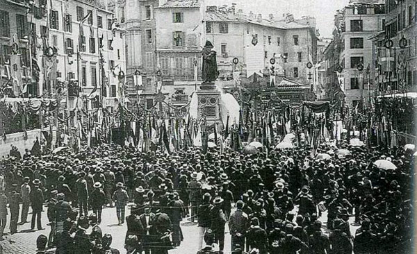 Unveiling of the monument to Giordano Bruno in Rome