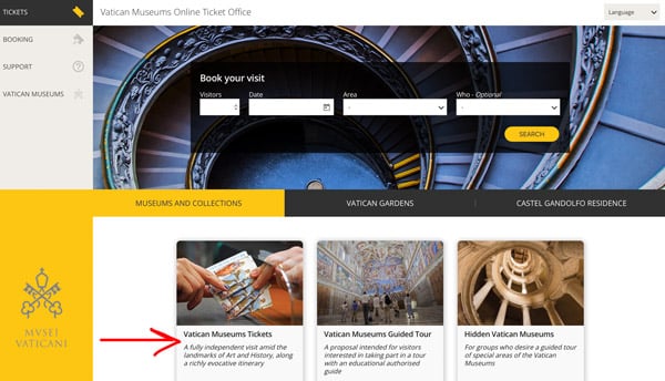official website of the ticket office of the Vatican Museums