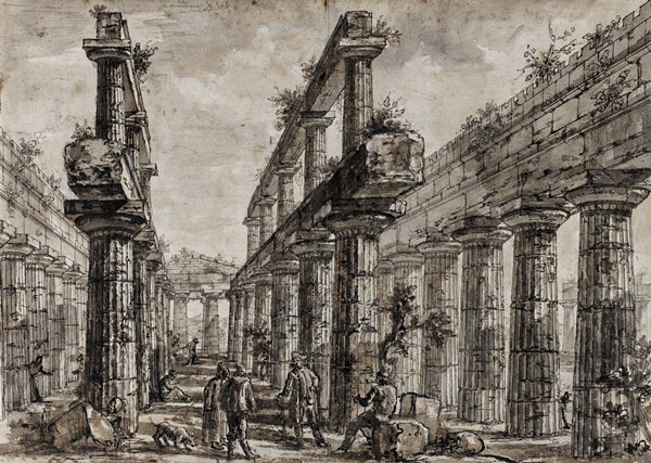 Sketch by Piranesi "The ruins of the buildings of Paestum" (Avanzi degli Edifici di Pesto, 1777-1778)