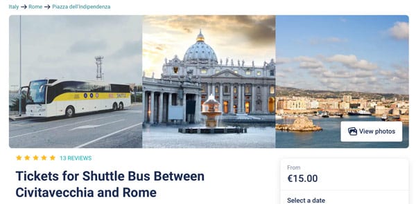 Tickets for Shuttle Bus Between Civitavecchia and Rome