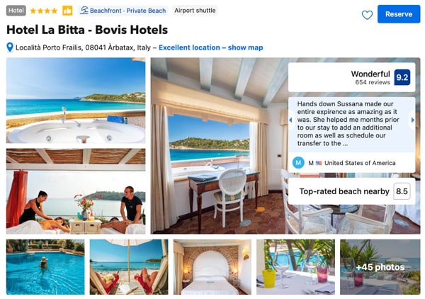Hotel La Bitta is located next to the long beach of the Bay of Porto Frailis