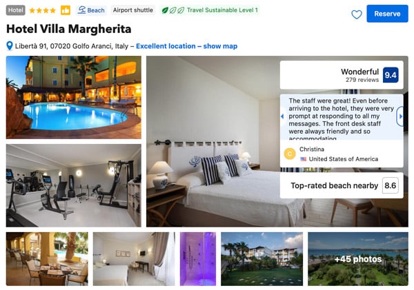  Hotel Villa Margherita in Sardinia with a private beach
