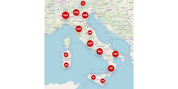 Illiad mobile operator offices on the map of Italy