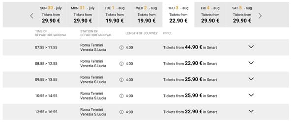 Schedule High speed trains from Rome to Venice Italotreno