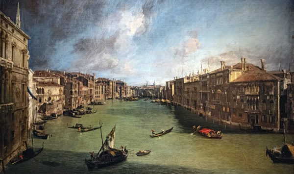 painting by Canalleto – View of the Grand Canal from Ca' Balbi towards Rialto