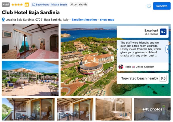 Club Hotel Baja Sardinia with a private beach