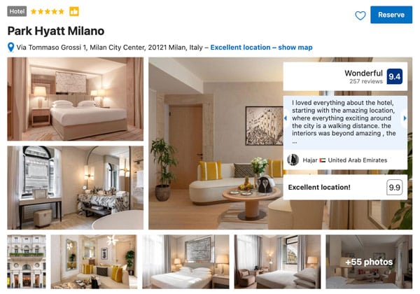 Park Hyatt Milano 5 star hotel in Milan