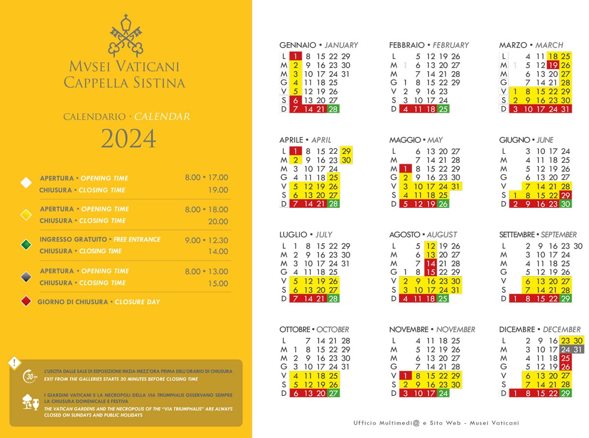 Vatican Museums opening calendar in 2024