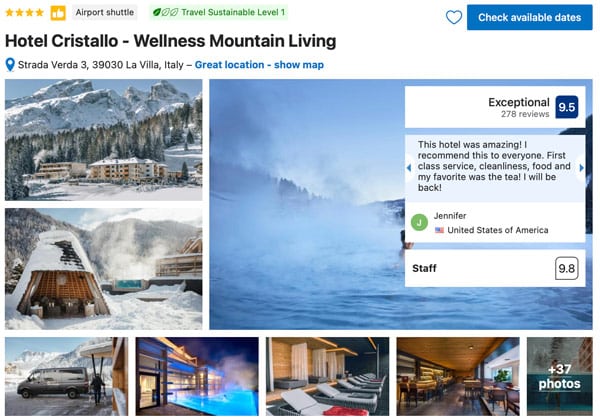Cristallo Wellness Mountain Living hotel in Dolomites Italy