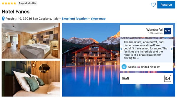 Fanes luxury hotel in Dolomites Italy