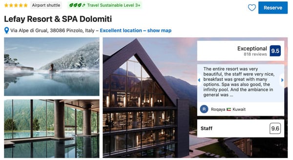Lefay Resort & SPA Dolomiti luxury hotel in Dolomites Italy