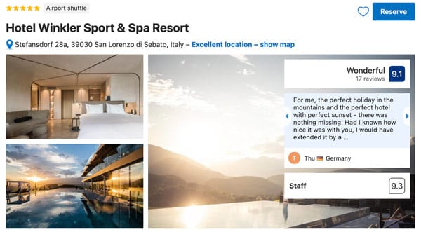 Winkler Sport & Spa Resort luxury hotel in Dolomites Italy