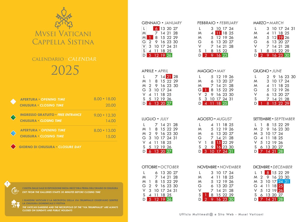 Vatican Museums opening calendar in 2025 Vatican Museums opening calendar in 2025