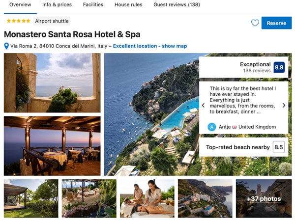 Monastero Santa Rosa Best 5 star hotel Amalfi Coast of Italy
