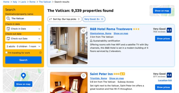 There are more than 9,000 accommodation options near the Vatican There are more than 9,000 accommodation options near the Vatican